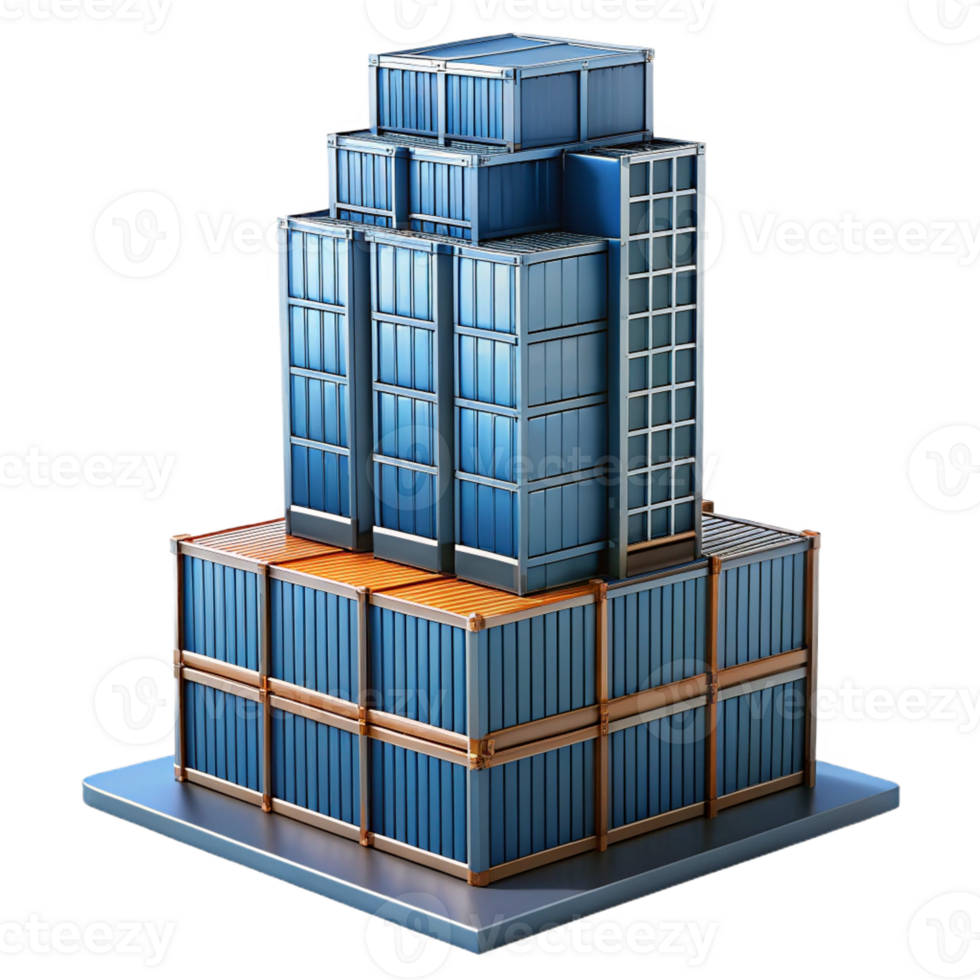 stunning rustic A towering skyscraper made of stacked shipping containers, industrial aesthetic, gritty realism premium png
