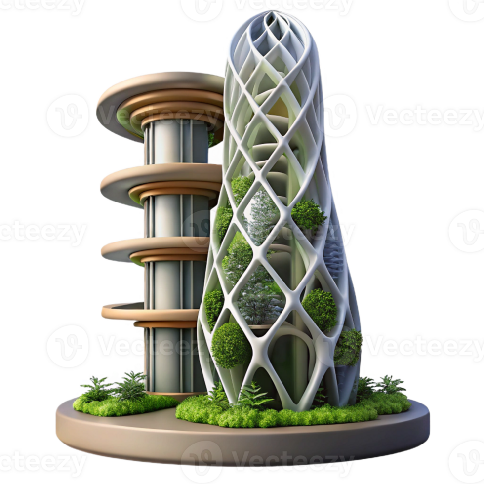 serene minimalist Bio-architecture tower, living walls, organic forms, sustainable design, futuristic city authentic png