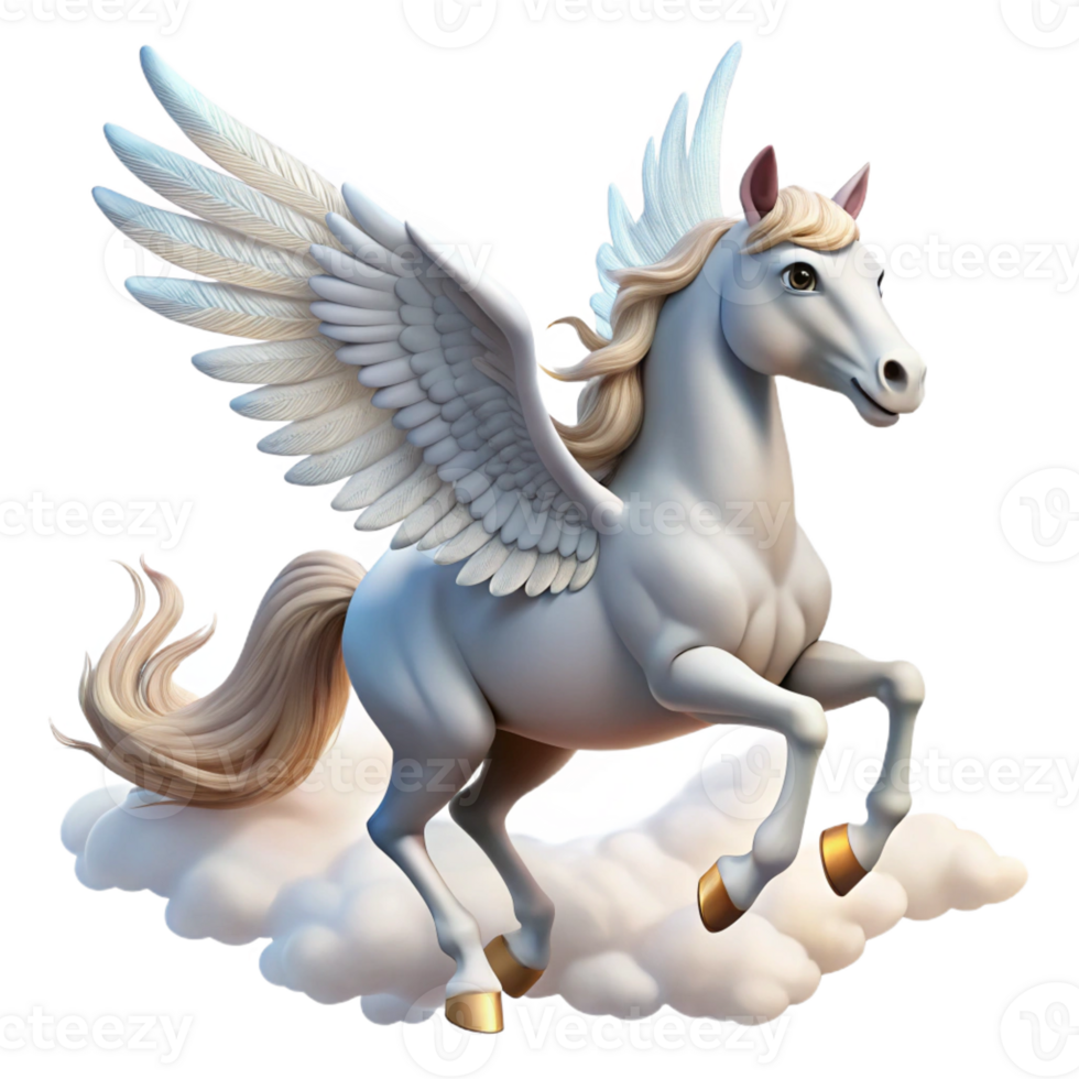 wonderful minimalist A majestic pegasus, with wings of pure white feathers, soaring through a cloudy sky. Soft, heavenly lighting. Fantasy art style high resolution png