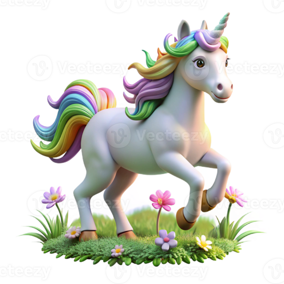 wonderful rustic A graceful unicorn with a rainbow mane, galloping through a field of wildflowers. Anime style premium png
