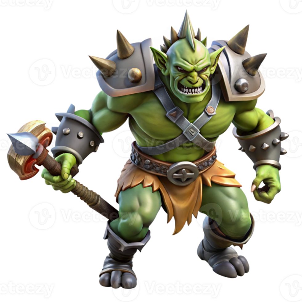 wonderful vintage A fierce orc warrior with heavy armor and a spiked club, charging into battle. Dynamic lighting, dark fantasy style professional png