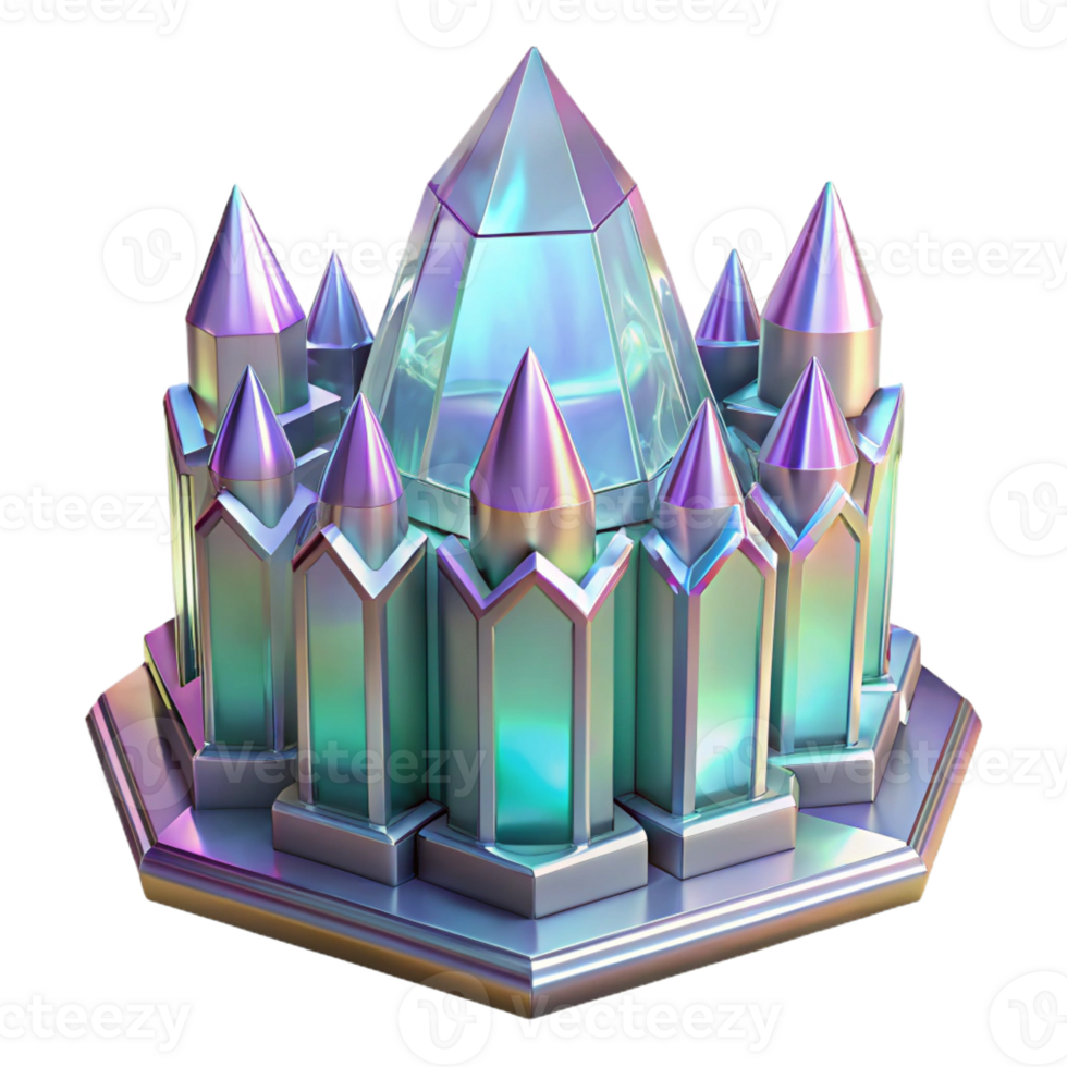 beautiful abstract Crystal palace, iridescent facets, refracted light, Art Nouveau style, elegant 4K png