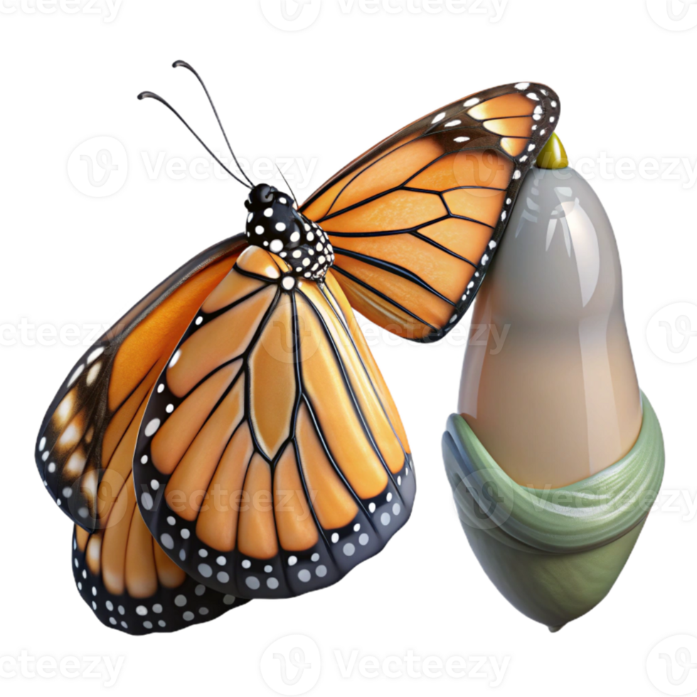 beautiful creative A monarch butterfly emerging from its chrysalis, wings still wet, macro photography, soft, natural lighting 4K png