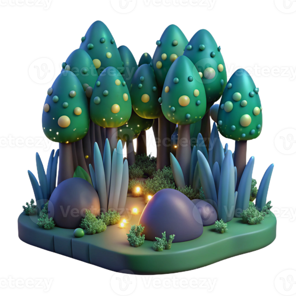 elegant creative A group of fireflies illuminating a dark forest, bioluminescent glow, mystical and ethereal style high resolution png