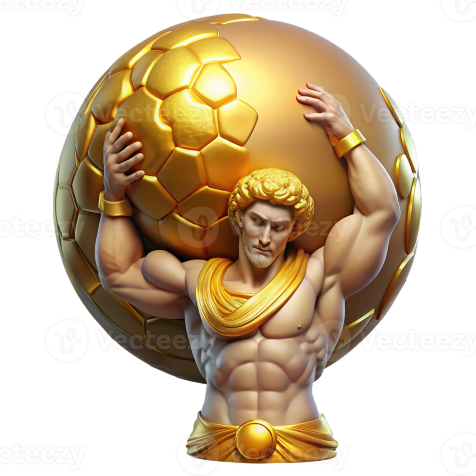 impressive abstract A powerful titan, Atlas, holding the celestial sphere on his shoulders, struggling under its immense weight. Divine, golden lighting. Renaissance style professional png