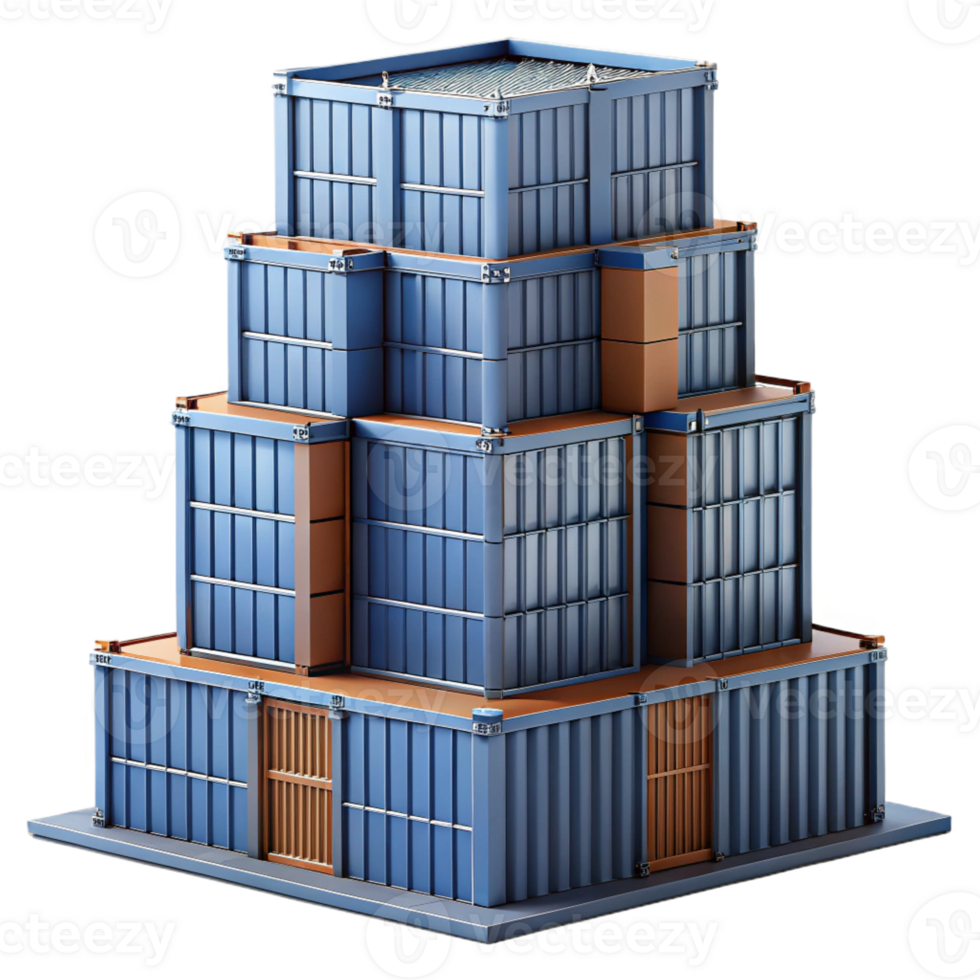 beautiful traditional A towering skyscraper made of stacked shipping containers, industrial aesthetic, gritty realism authentic png