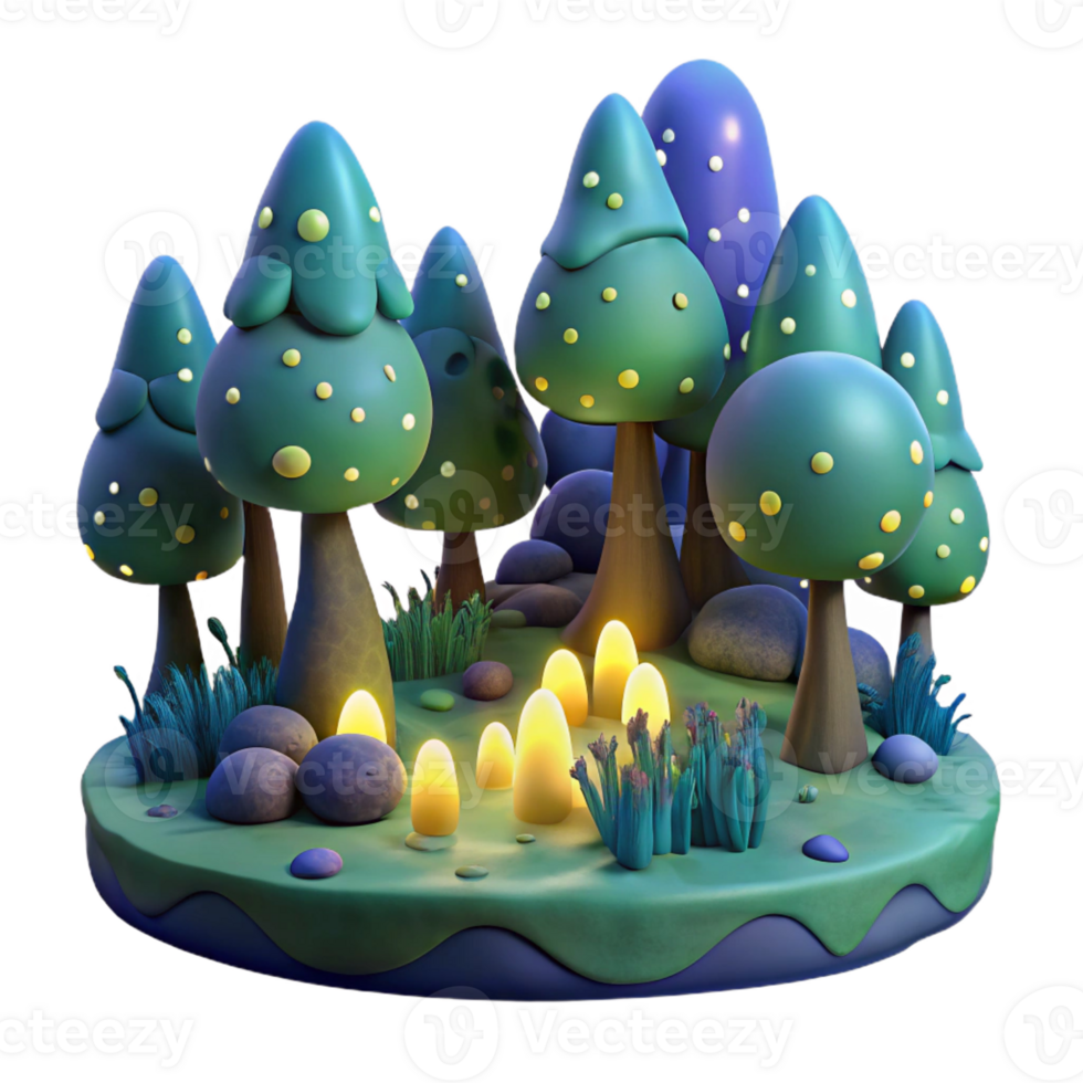 beautiful artistic A group of fireflies illuminating a dark forest, bioluminescent glow, mystical and ethereal style 4K png