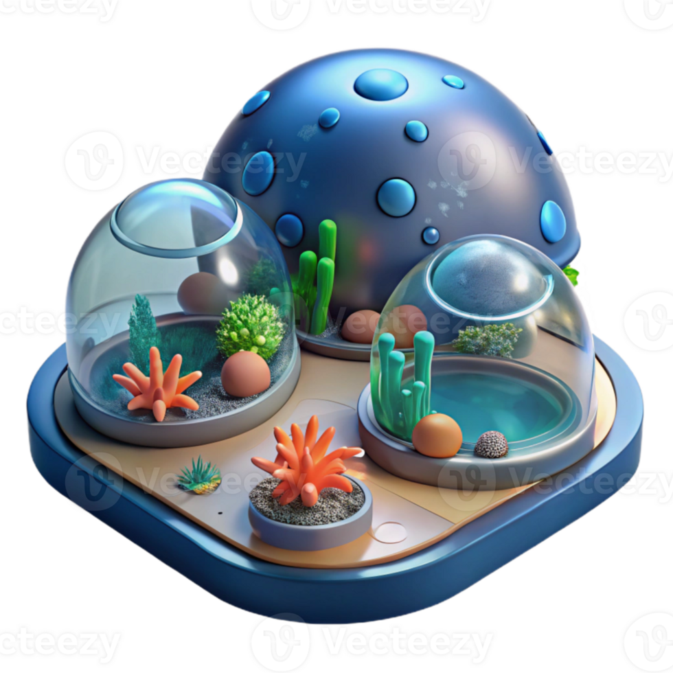 elegant creative Underwater research facility, transparent acrylic domes, bioluminescent coral reefs, deep ocean lighting, photorealistic rendering genuine png