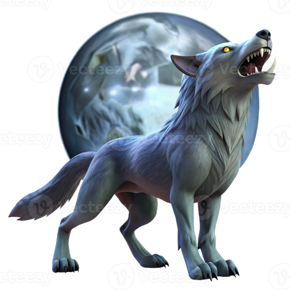 extraordinary traditional A lone werewolf howling at the full moon, its fur illuminated by the silvery light. Dark, atmospheric lighting. Realism style genuine png