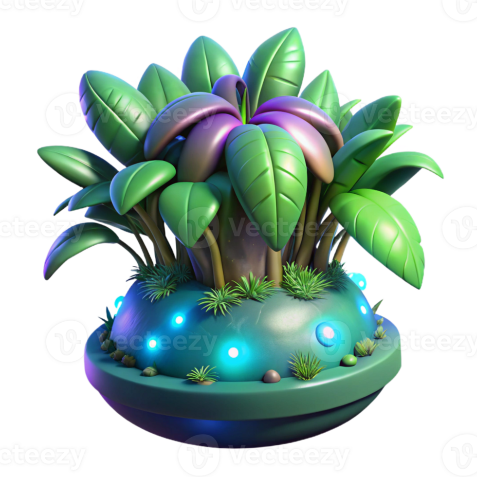 extraordinary classic A colossal, sentient plant, with glowing bioluminescent leaves and pulsating vines, dominates a jungle planet. Biopunk style, vibrant colors high resolution png