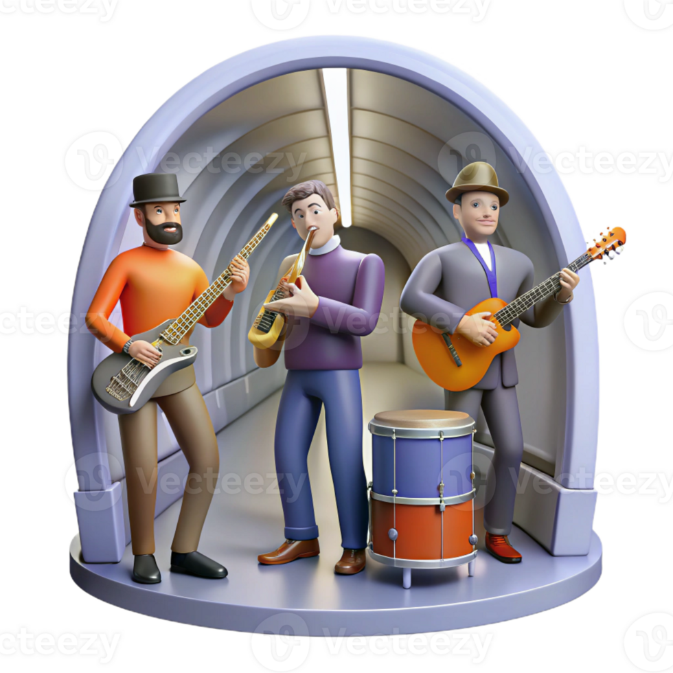 stunning contemporary A group of musicians playing in a subway station. Urban music style, low-key lighting high resolution png