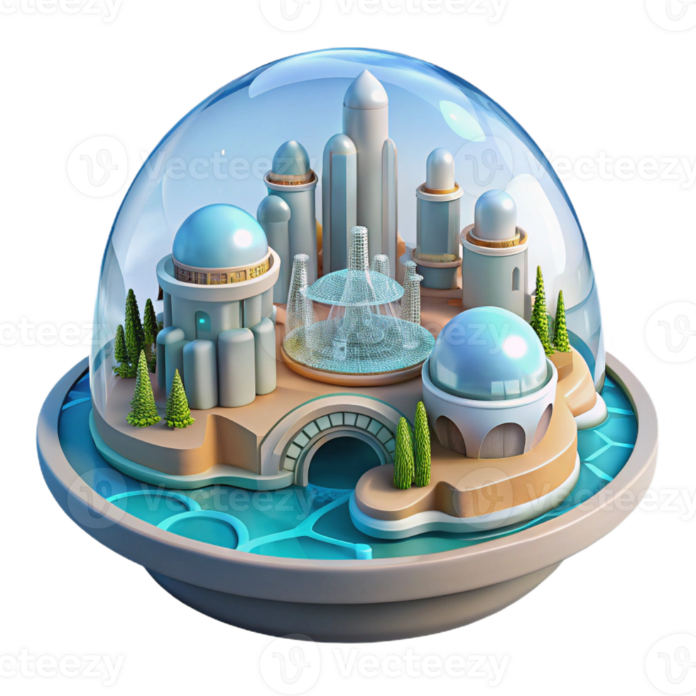 vibrant creative A futuristic city built on the ocean floor, transparent domes and underwater vehicles, serene and peaceful, utopian style 4K png