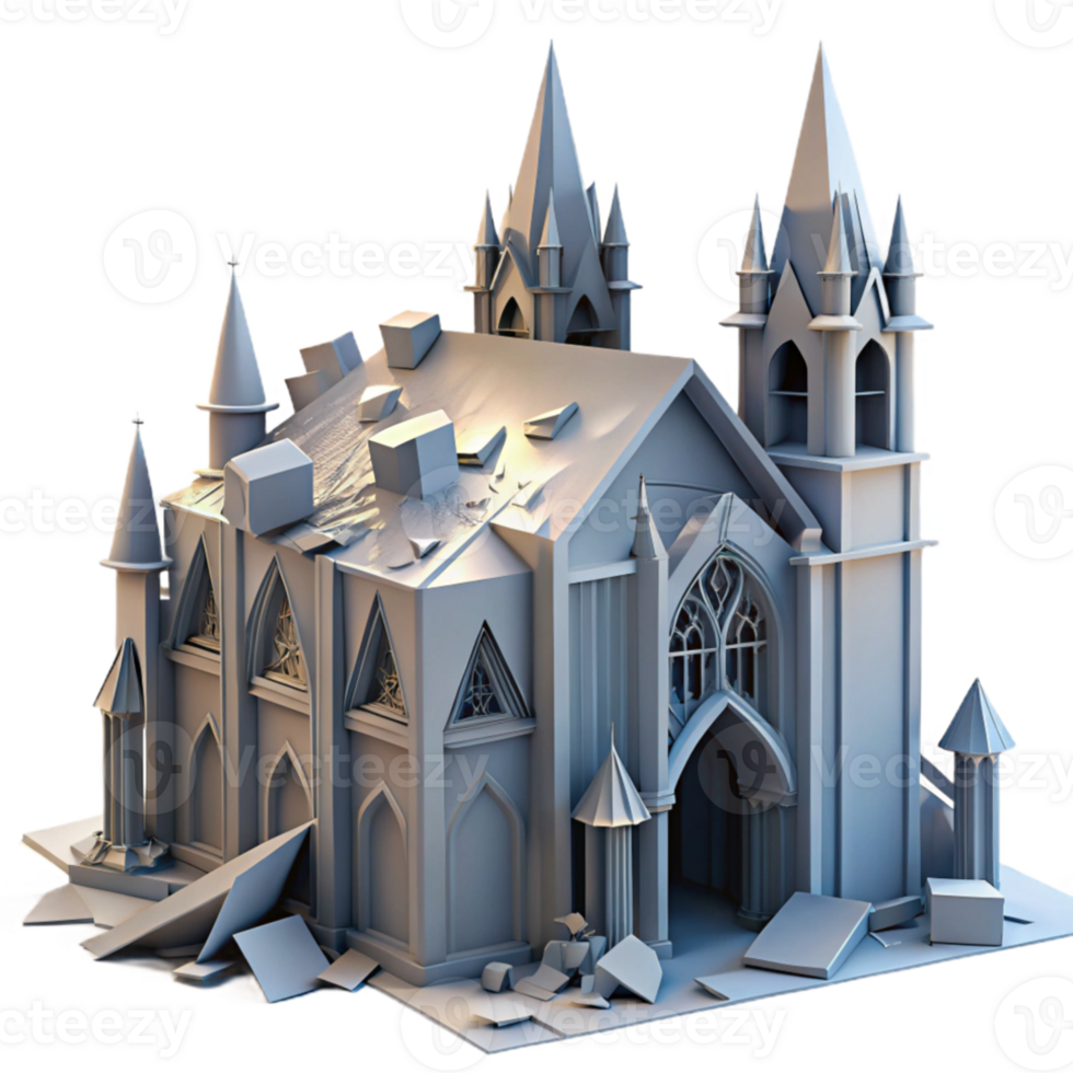 impressive classic Deconstructed church, fragmented forms, surreal atmosphere, dramatic lighting, gothic architecture high resolution png