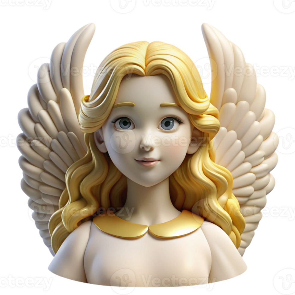 magnificent minimalist Portrait of a celestial angel with large white wings, flowing golden hair, and a serene expression. Divine, radiant lighting 4K png
