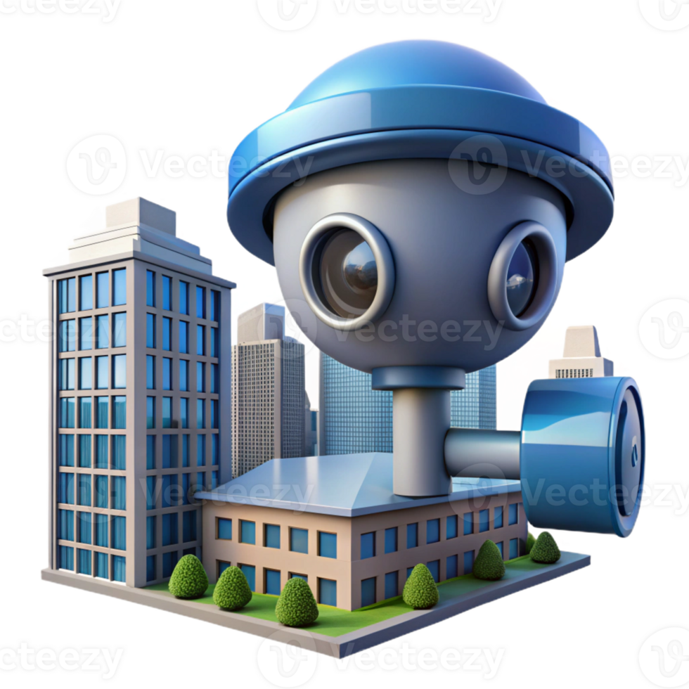 dramatic artistic A security camera mounted on a building, overlooking a busy street. Surveillance style, natural lighting authentic png
