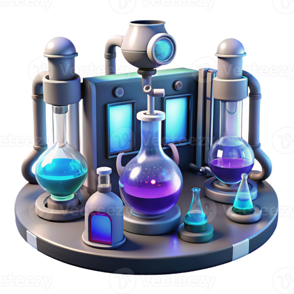 extraordinary traditional A futuristic laboratory filled with bubbling vials and glowing screens, complex machinery, sterile and clinical, scientific illustration style premium png