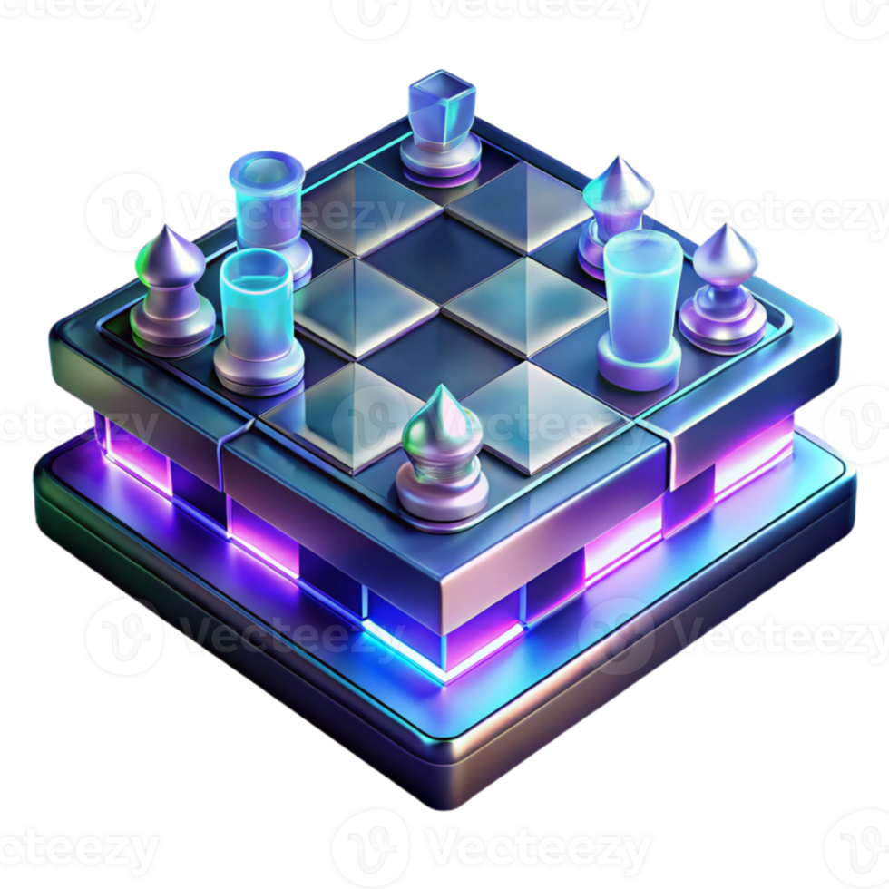 beautiful vintage A holographic chessboard with glowing pieces, dark background, fantasy style genuine png