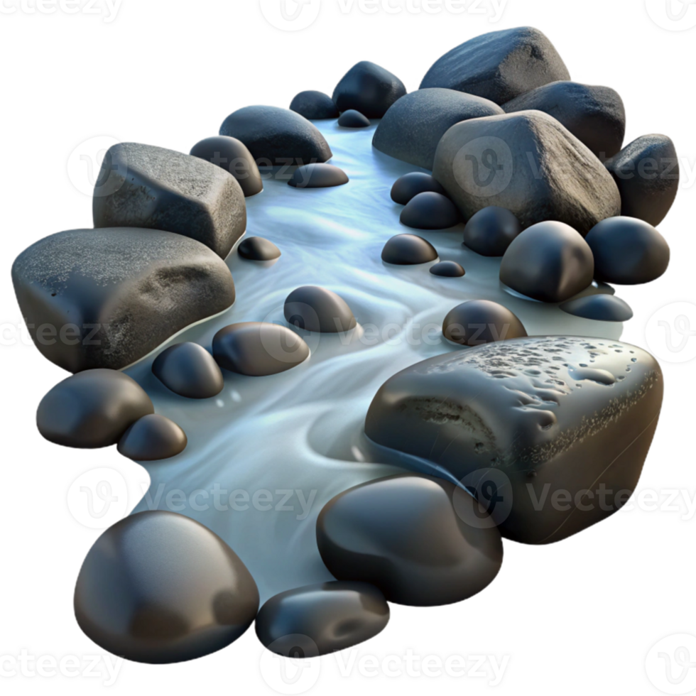 serene abstract A babbling brook flowing over smooth stones, long exposure photography, ethereal lighting 4K png