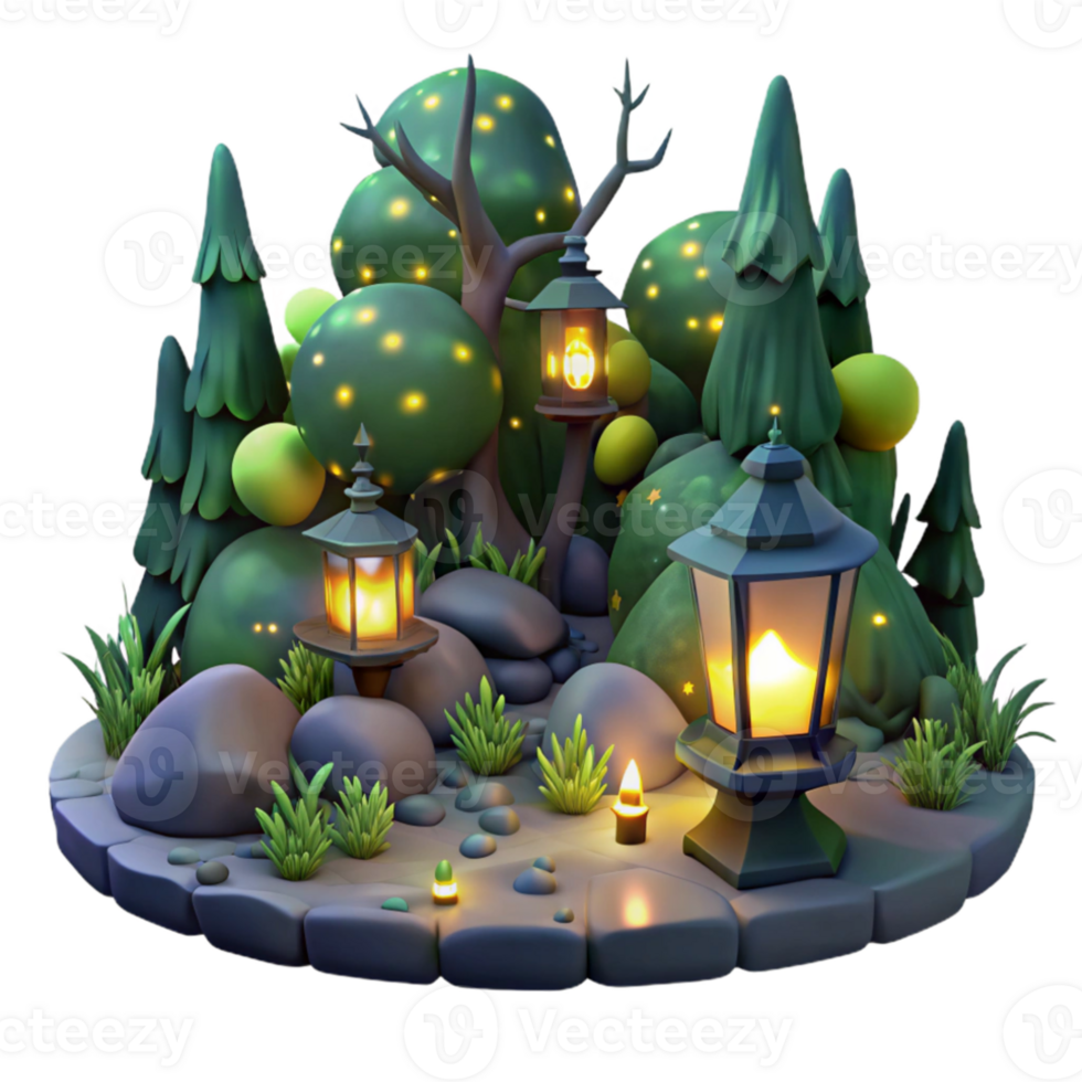 magnificent creative A group of fireflies illuminating a dark forest, magical lighting, fantasy art style high resolution png