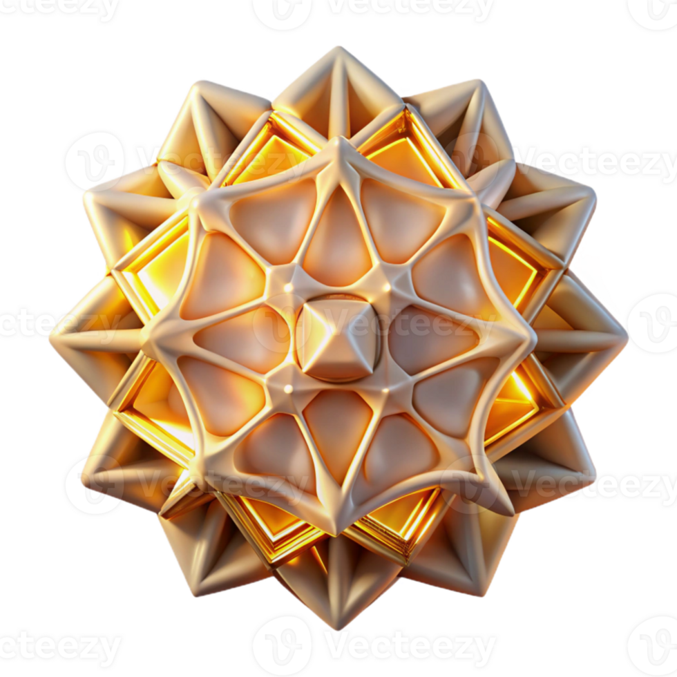 impressive creative A cluster of glowing, geometric shapes, arranged in a symmetrical pattern, inspired by Islamic art, illuminated by soft, diffused light premium png