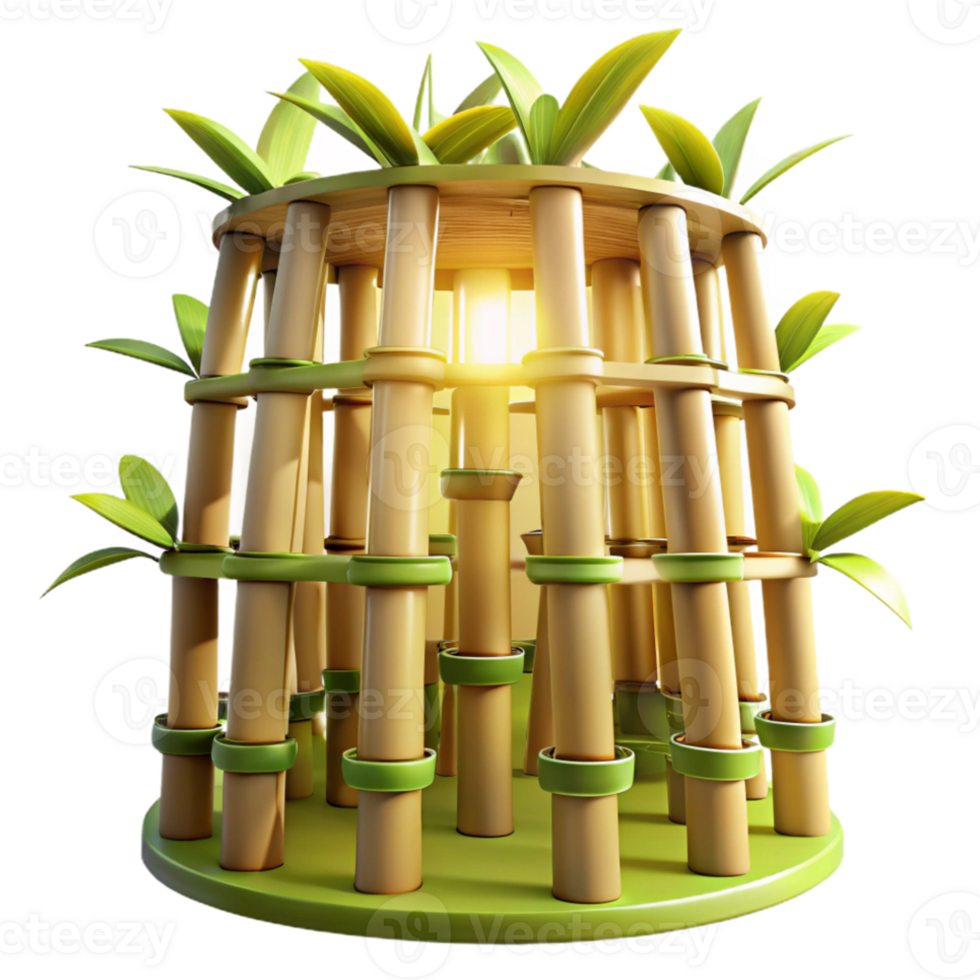 impressive creative Bamboo skyscraper, sustainable design, interwoven bamboo stalks, filtered sunlight through the structure, Asian architectural style authentic png