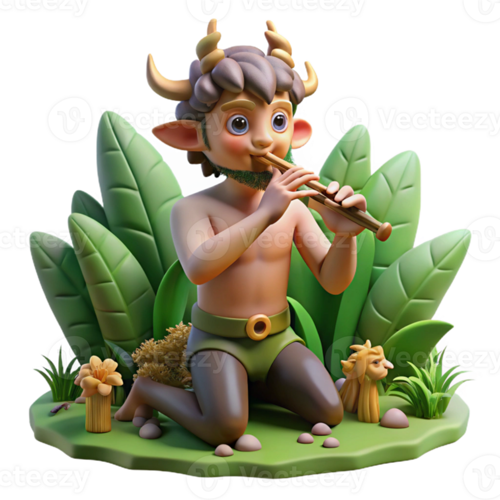 vibrant abstract A mischievous satyr playing a pan flute, surrounded by playful nymphs. Lush forest details, soft, dappled lighting. Impressionist style original png