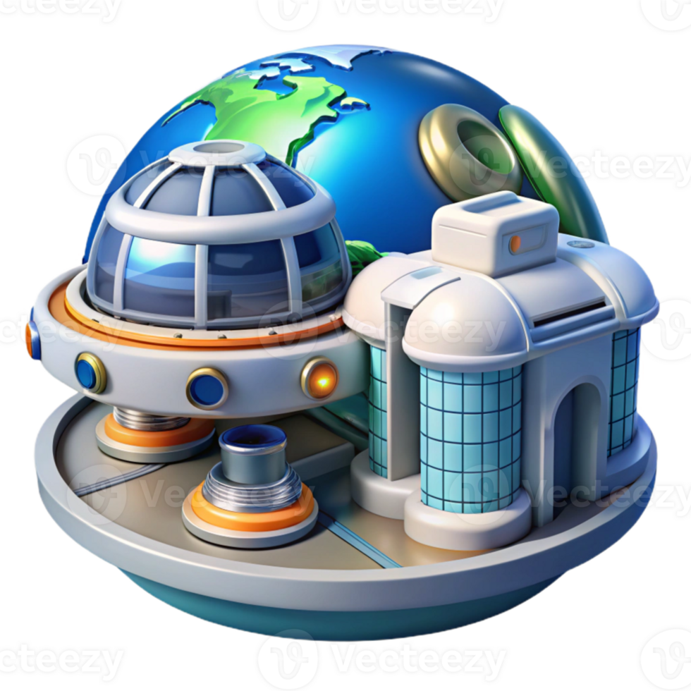 wonderful modern Space station, modular design, zero gravity, panoramic view of Earth, futuristic style high quality png