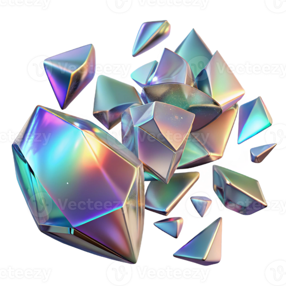 stunning creative Shattered fragments of glass, reflecting iridescent light, creating a sense of fragility and beauty, with a high contrast, dramatic lighting professional png