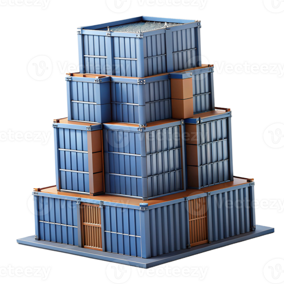 extraordinary rustic A towering skyscraper made of stacked shipping containers, industrial aesthetic, gritty realism high quality png