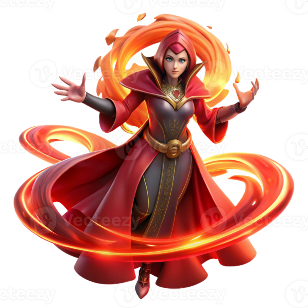 magnificent vintage A powerful sorceress with flowing, crimson robes, conjuring a swirling vortex of magical energy, illuminated by a fiery, red light. Epic fantasy art style original png