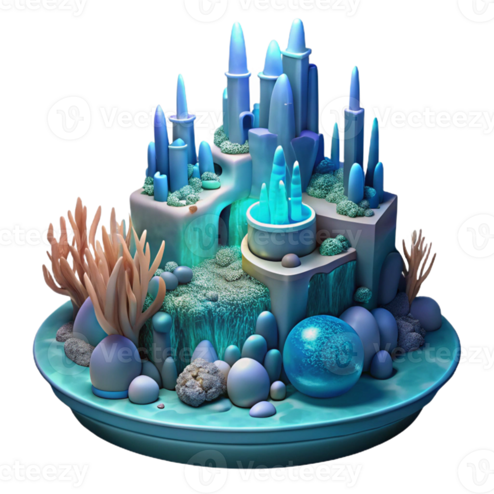 impressive rustic Submerged underwater city, bioluminescent coral structures, deep ocean lighting, ethereal atmosphere, fantasy art, premium png