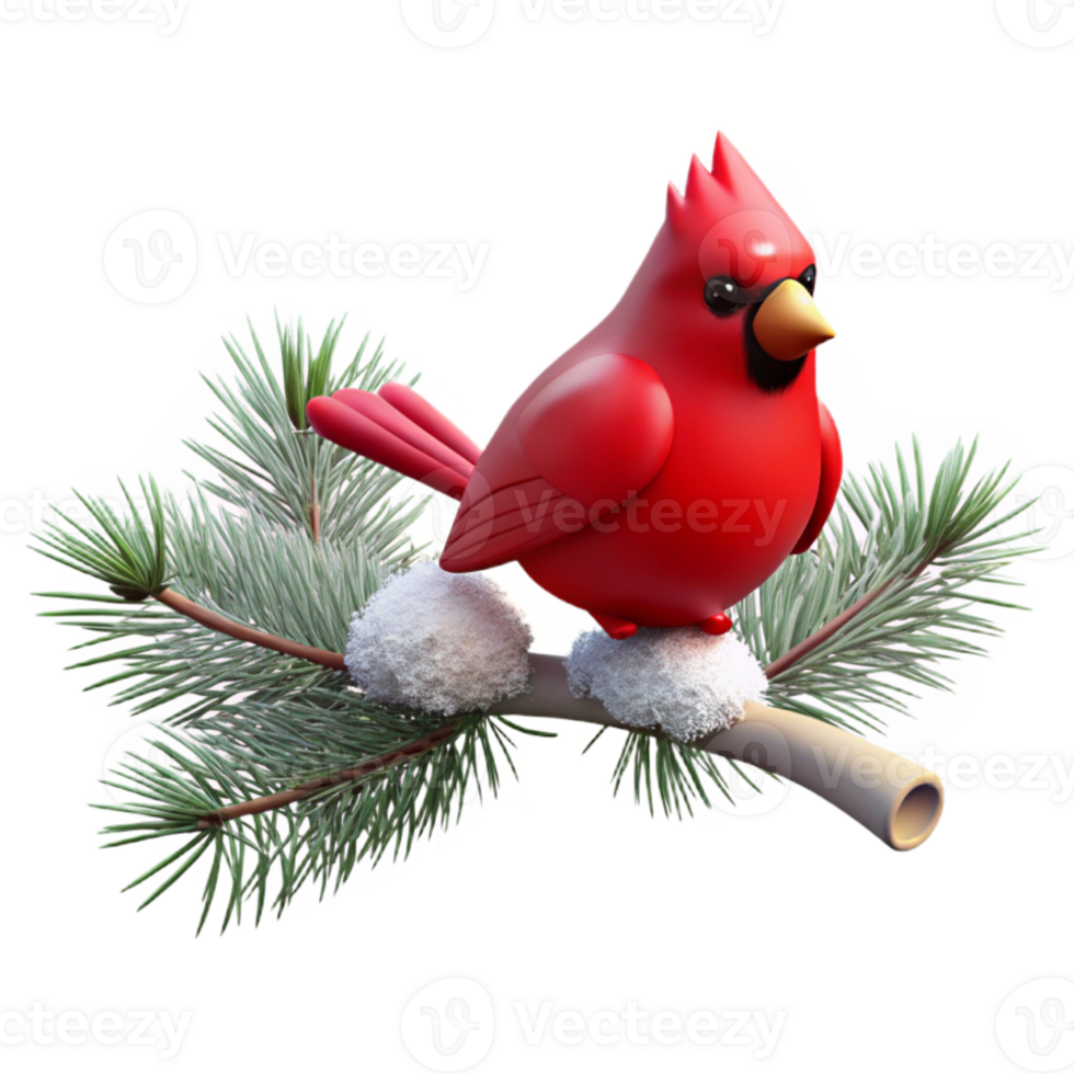 serene abstract A snow-covered pine branch with a single red cardinal perched on it, wintery lighting, nature photography style premium png