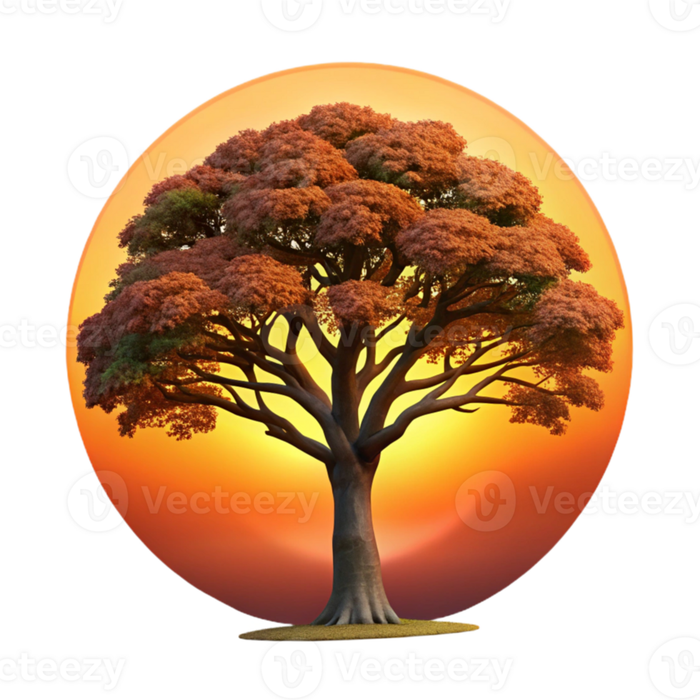 beautiful contemporary A majestic oak tree silhouetted against a vibrant sunset, its branches reaching towards the sky, painted in the style of Albert Bierstadt authentic png