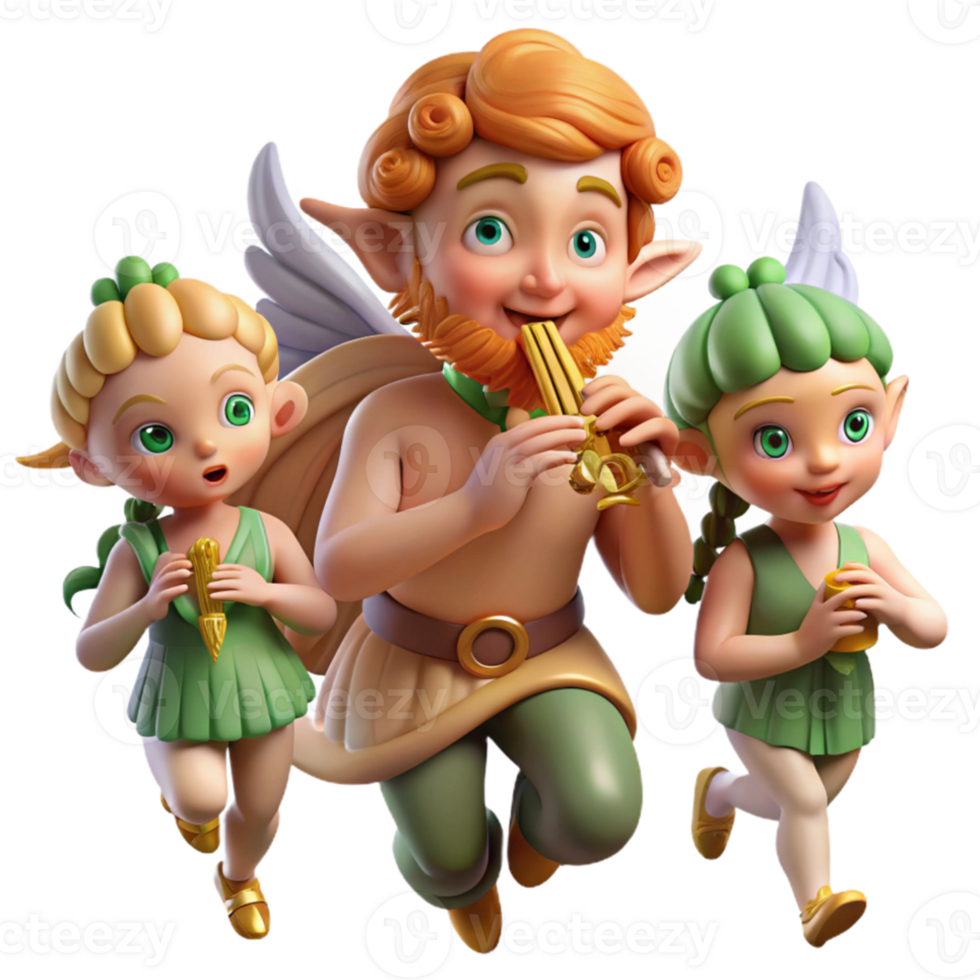 wonderful abstract A mischievous Pan playing his panpipes in a sun-drenched forest glade, surrounded by playful nymphs, in a whimsical, Rococo style 4K png