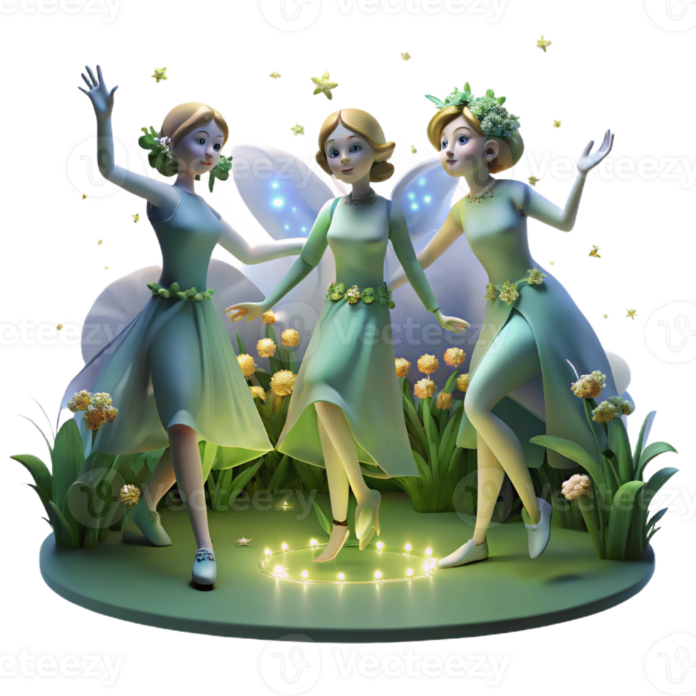 beautiful classic A group of nymphs, dancing in a moonlit forest clearing, adorned with flowers and glowing fireflies. Dreamlike, ethereal lighting. Romantic style 4K png