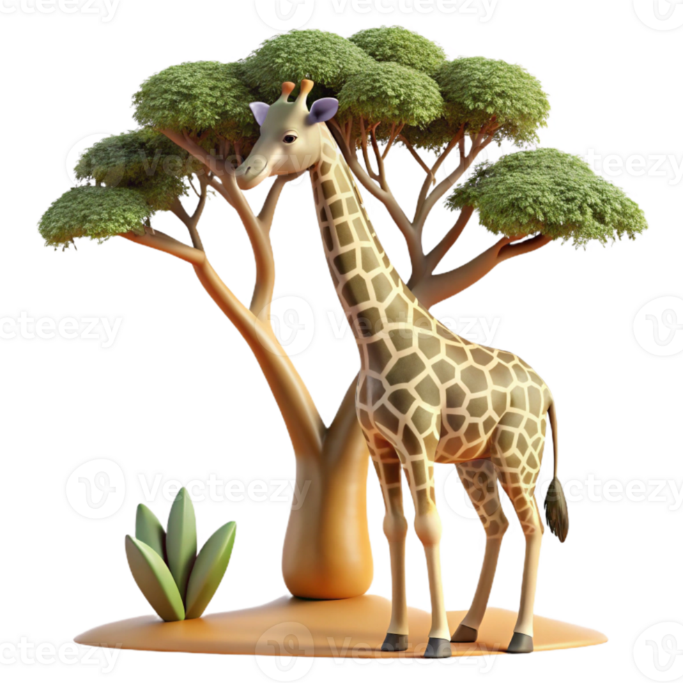 elegant abstract A graceful giraffe reaching for leaves on a tall tree, savanna setting, warm afternoon light, art deco style high quality png
