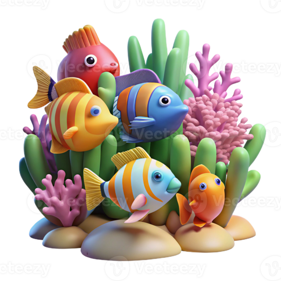 dramatic traditional A group of colorful fish swimming in a coral reef, underwater scene, vibrant colors professional png