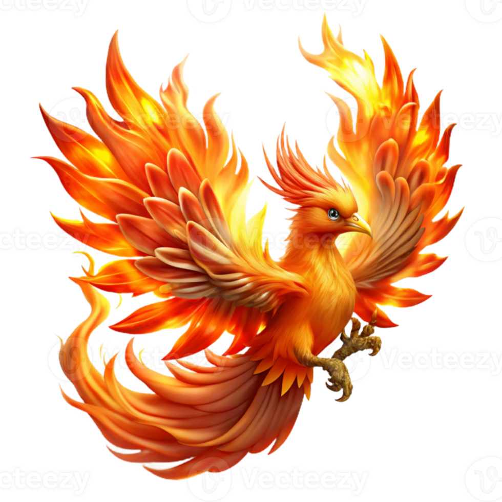 magnificent vintage A majestic phoenix engulfed in flames, reborn from the ashes. Vivid, swirling flames, radiating intense light. Digital painting style high resolution png