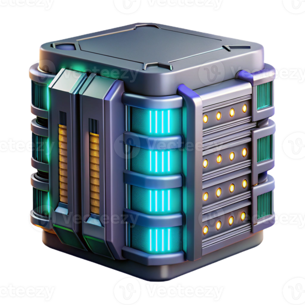 beautiful rustic A futuristic server rack with blinking lights and intricate wiring, dark background, cyberpunk style exclusive png