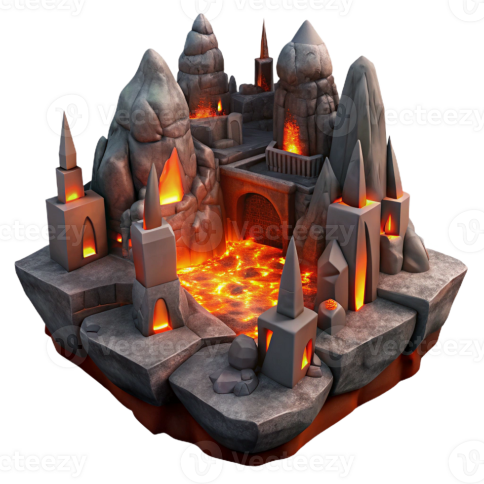 vibrant artistic Underground city, carved into rock formations, glowing lava flows, dramatic lighting, fantasy setting professional png