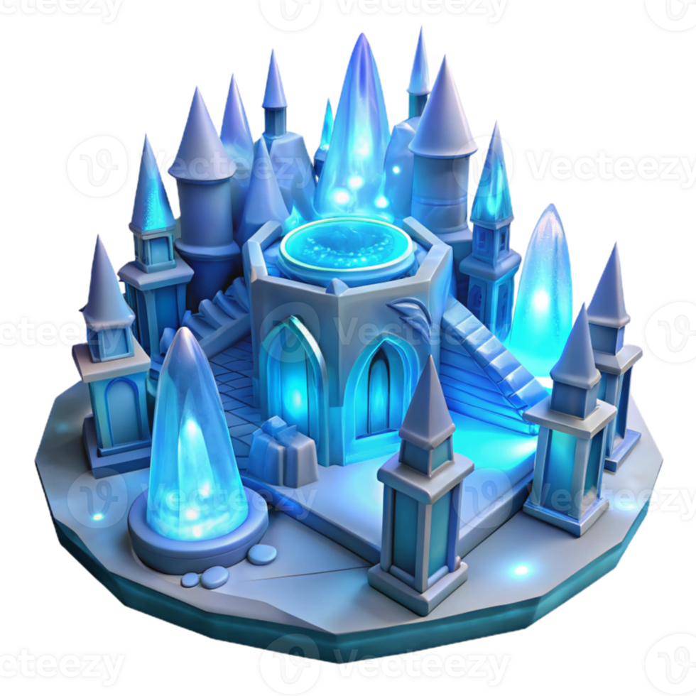 serene rustic Ice palace, intricate ice sculptures, glowing blue light, winter wonderland, fantasy art, high resolution png