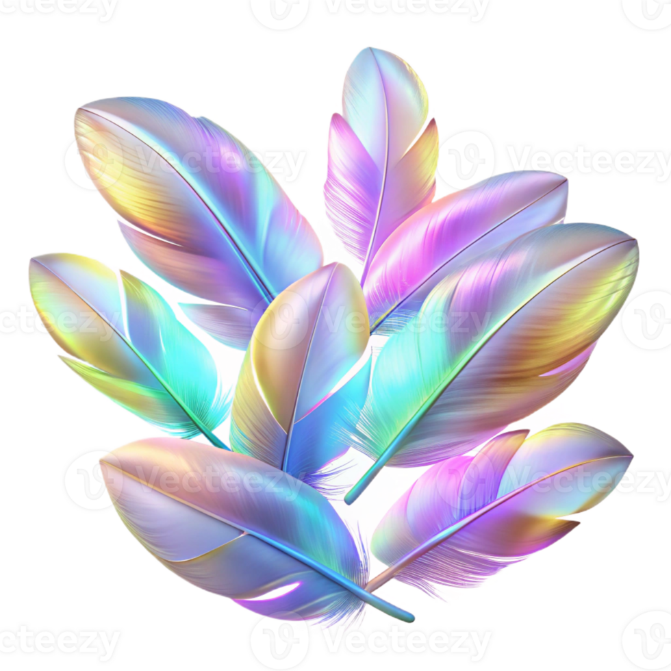 impressive artistic A field of floating, iridescent feathers, lit by a soft, ethereal glow, romantic style premium png