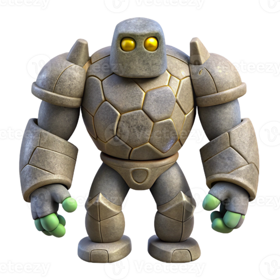 impressive classic A stoic golem made of living stone, standing guard in a forgotten temple. Steampunk style authentic png