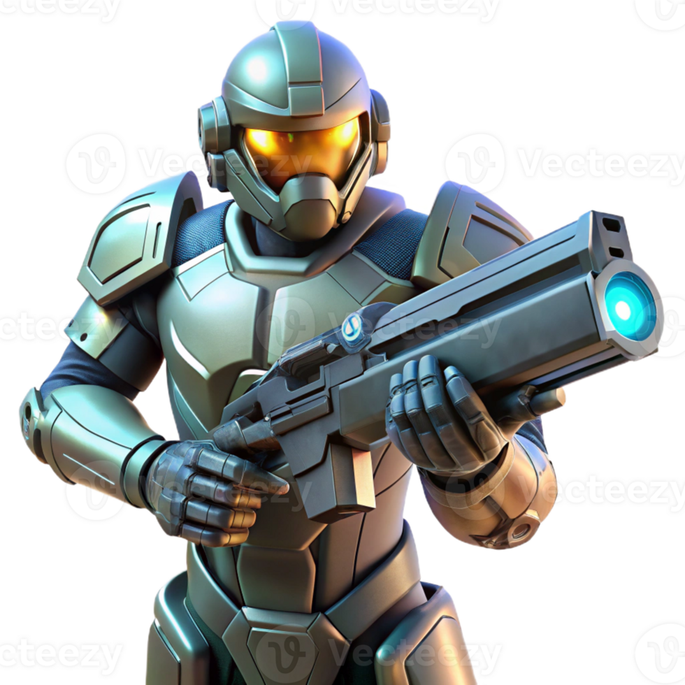 impressive vintage A futuristic soldier in power armor, holding a plasma rifle, heroic pose, cinematic lighting, concept art style detailed png