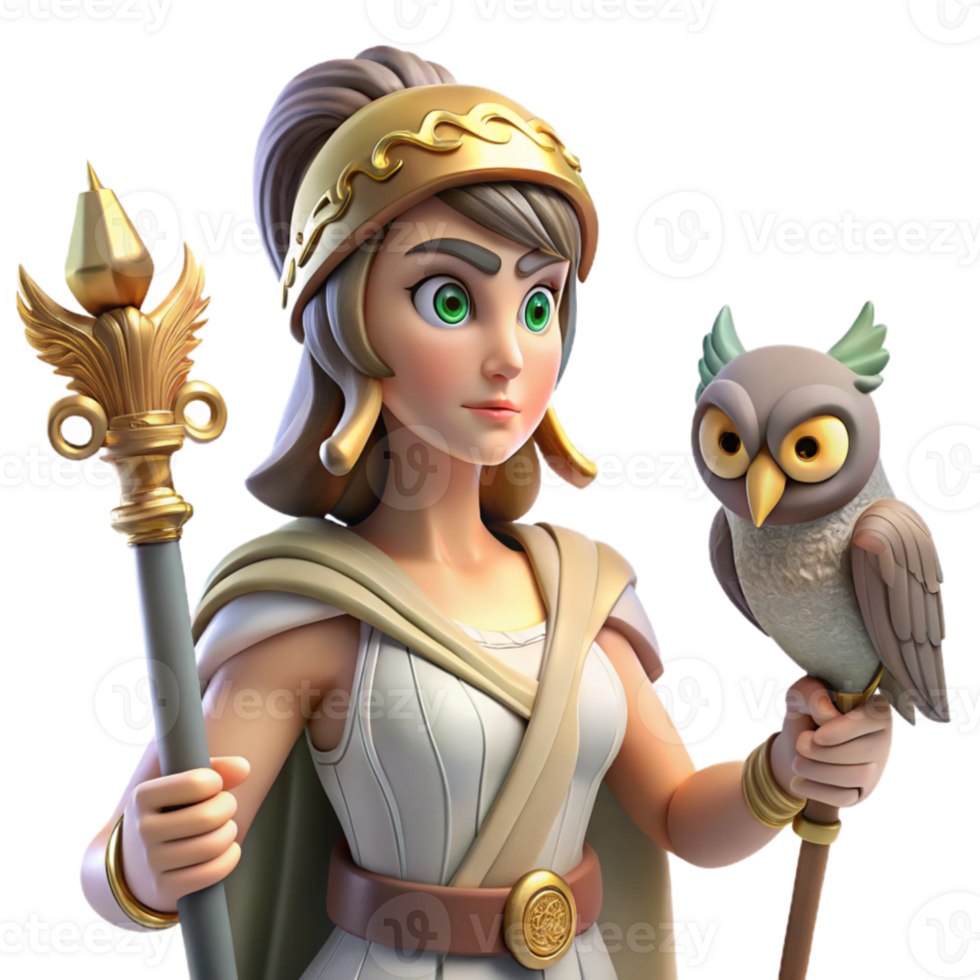 serene contemporary A wise Athena with an owl perched on her shoulder, strategizing a battle, classical style, thoughtful lighting genuine png