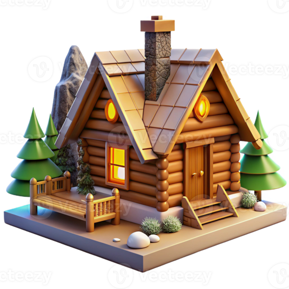 impressive vintage Log cabin, rustic design, wood interior, fireplace, warm lighting, mountain setting professional png
