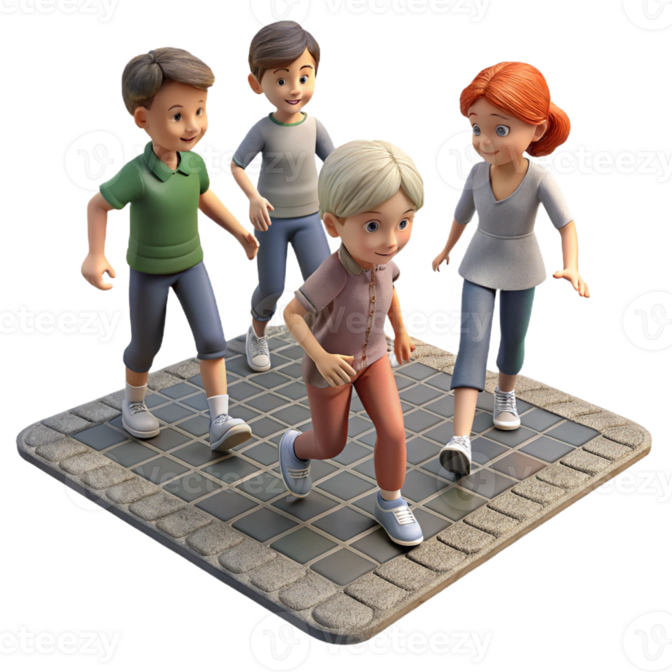 stunning rustic A group of children playing hopscotch on a cobblestone street in 19th-century London, soft, diffused daylight, vintage photograph style genuine png