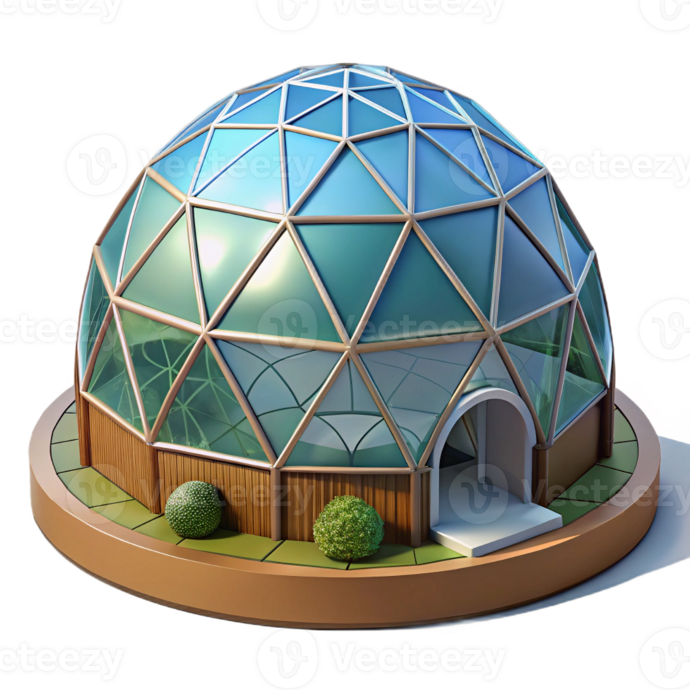 magnificent vintage A geodesic dome greenhouse in a desert landscape, futuristic design, contrasting textures authentic png