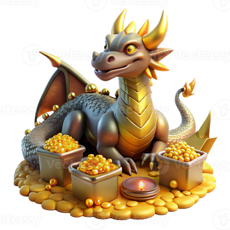 extraordinary creative A majestic dragon guarding a hoard of gold and jewels, glittering in the candlelight of a cavern. Medieval fantasy style high resolution png
