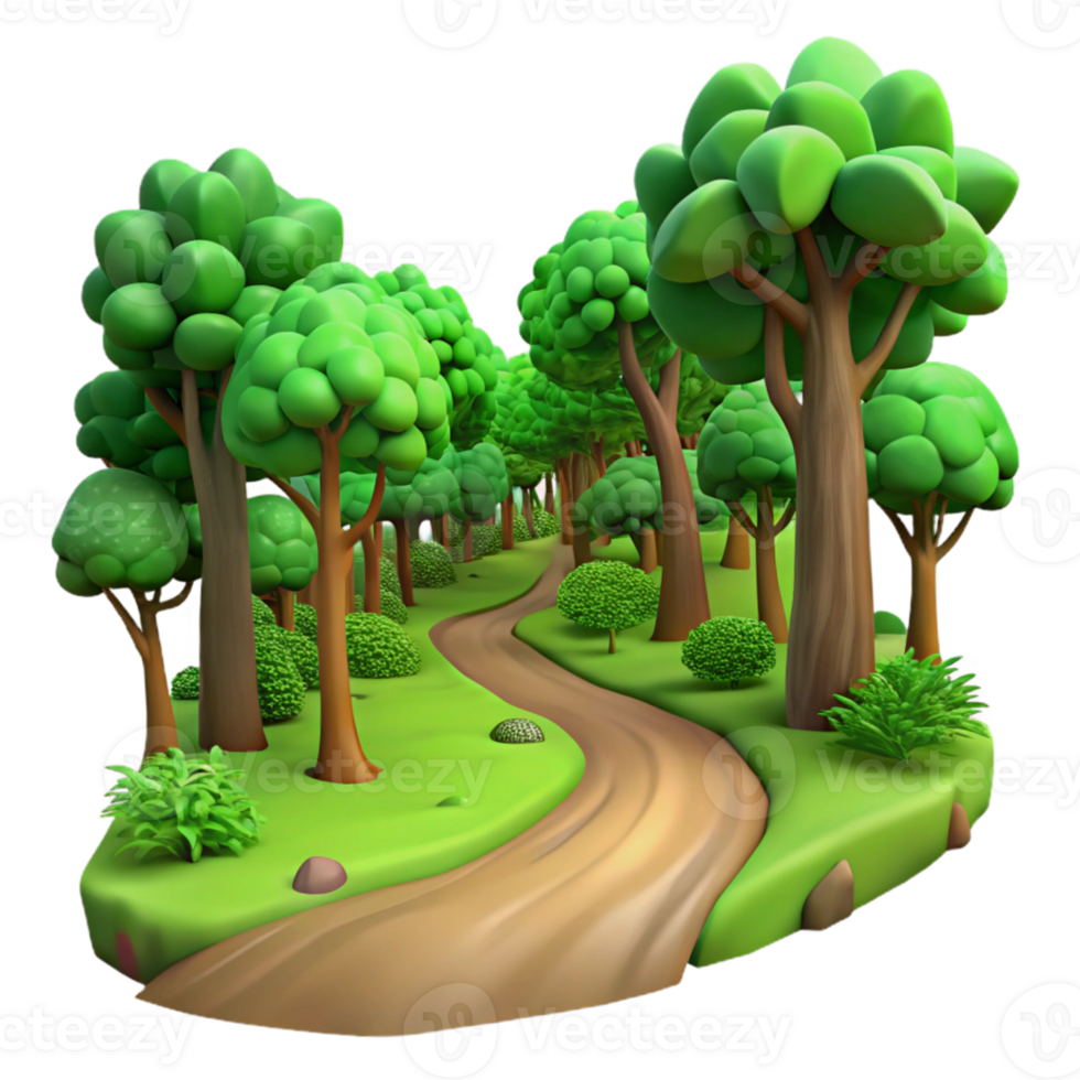 vibrant classic A winding dirt path through a lush green forest, dappled sunlight filtering through the trees, Impressionist style genuine png